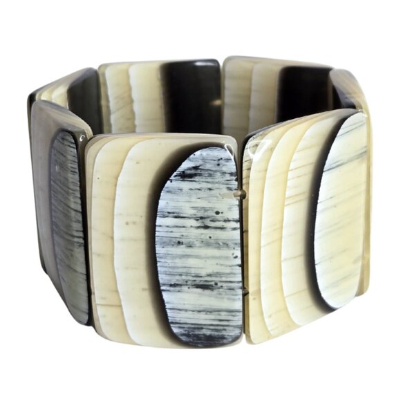 Horn Bracelet Stretch Wide Beaded Statement Elastic Bracelet - Picture 1 of 8